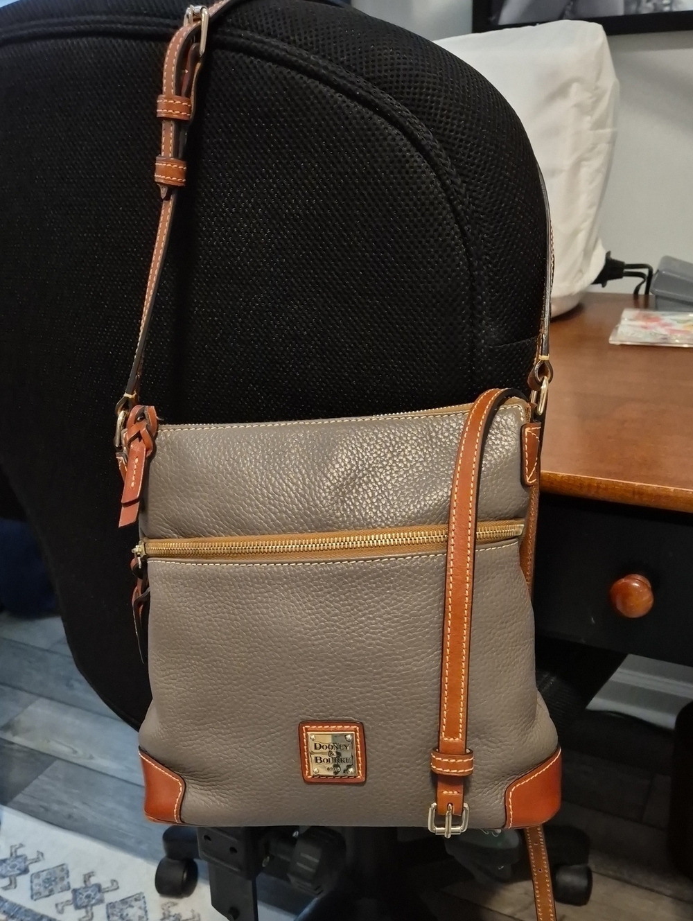 DOONEY & BOURKE Pebbled Leather Crossbody in Gray and Tan